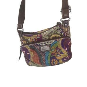 Fossil canvas and leather patchwork floral paisley crossbody bag